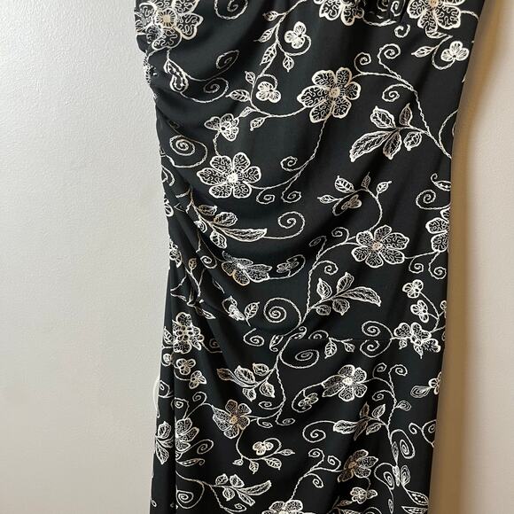 Vintage Y2K Black Floral Midi Dress Ruched Waist Sleeveless Romantic Soft Goth S - Picture 3 of 6